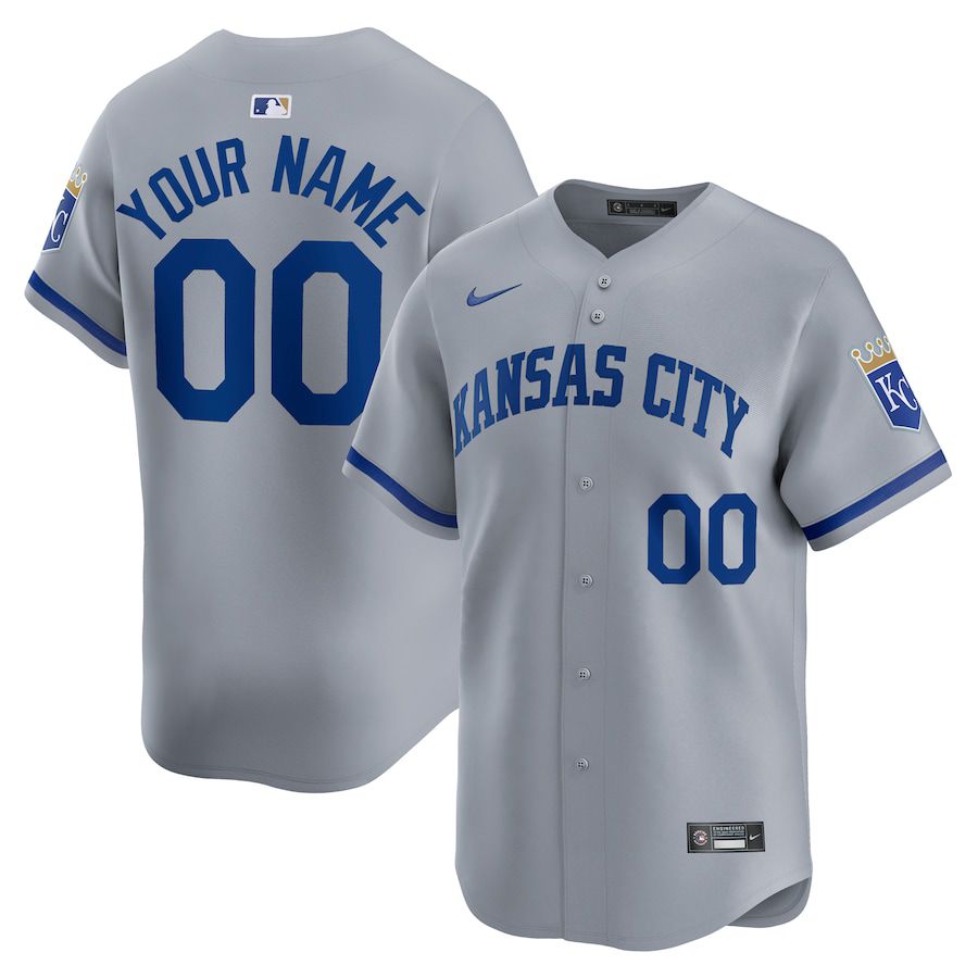 Men Kansas City Royals Nike Gray Away Limited Custom MLB Jersey->->Custom Jersey